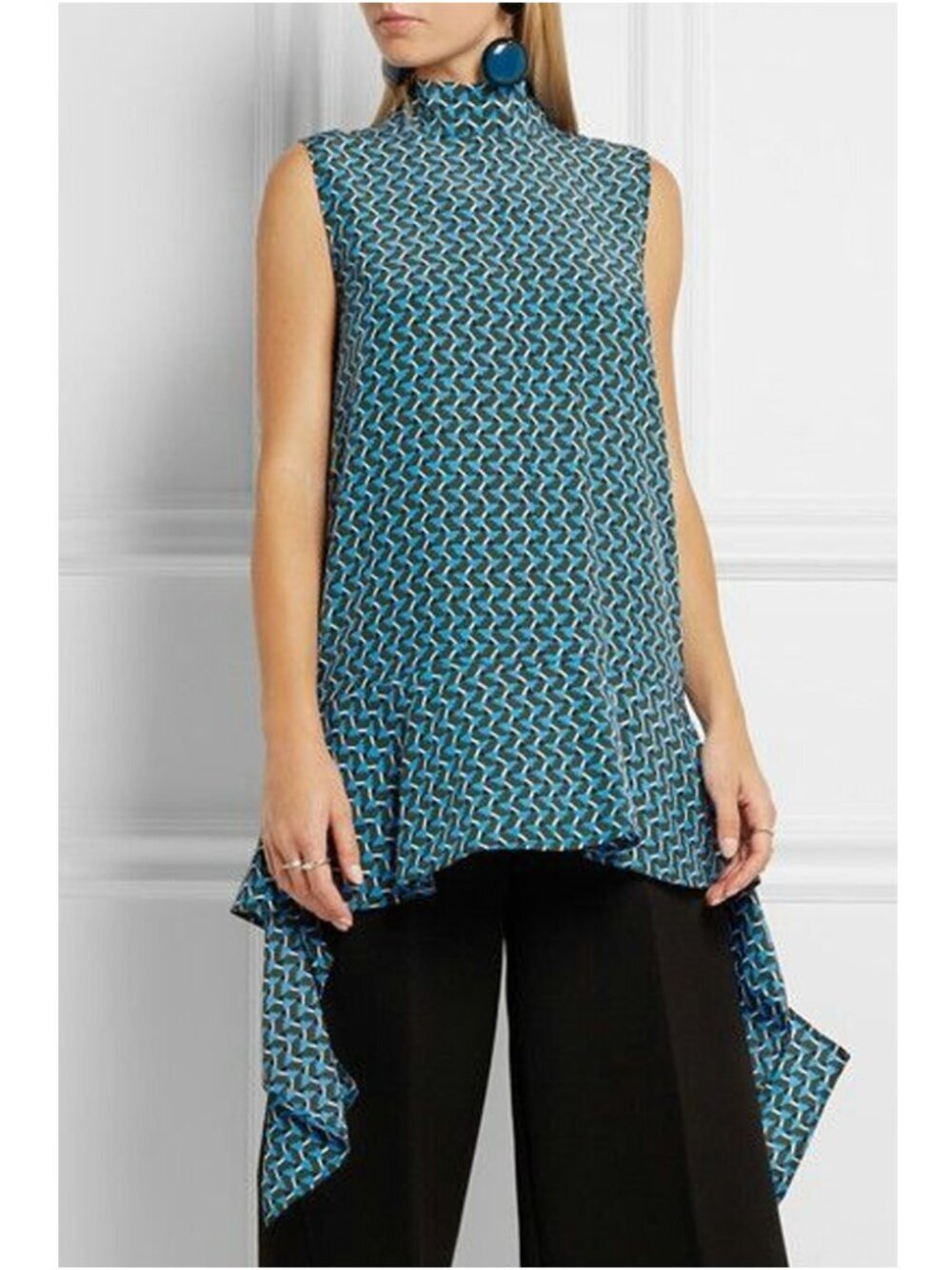 Marni silk sleeveless ruffle hem tunic
